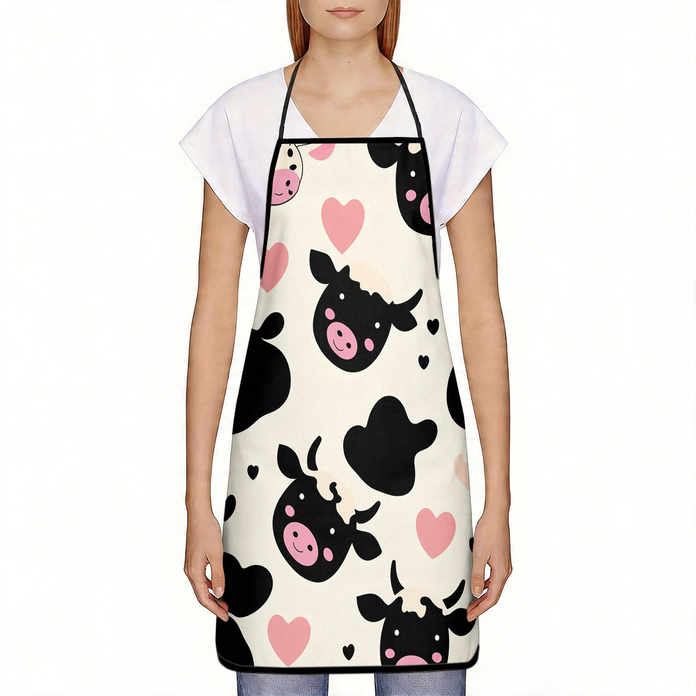 Cow Print MOM Letter Apron, St - Mom'S Home Cooking incelemesi ve fiyatı